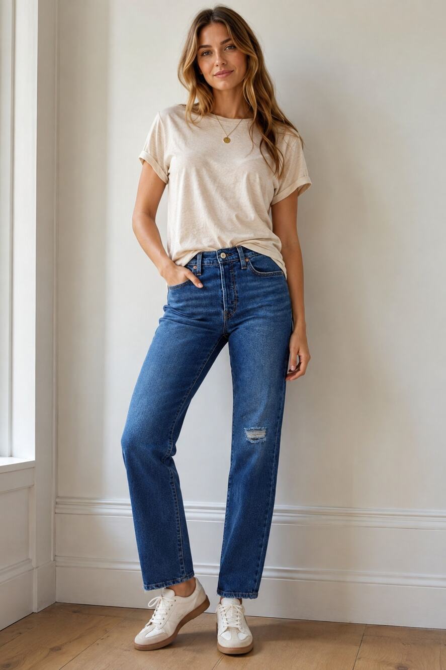Levi's SZ 29/28 Wedgie Straight Jeans Distressed Knee 110783 34964-0151